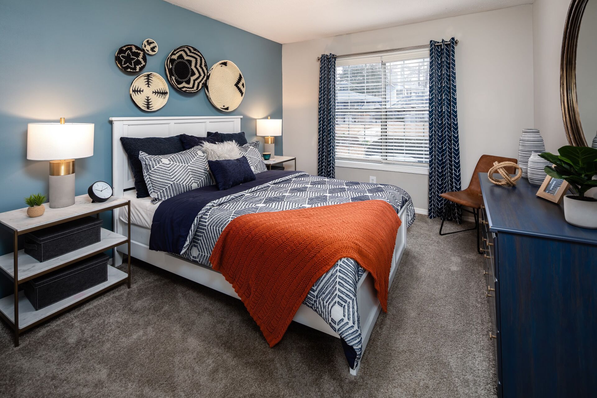 Bedroom View with Bedside Table | The Bentley at Marietta