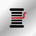 A black and red icon of a hose on a gray background.