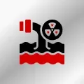 A black and red icon of a pipe coming out of the water.