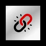 A black and red icon of a chain on a white background.