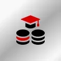 A graduation cap is sitting on top of three stacks of coins.