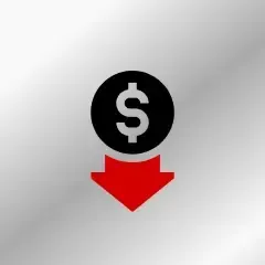 A dollar sign with a red arrow pointing down.