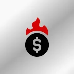 A dollar sign with a fire coming out of it.