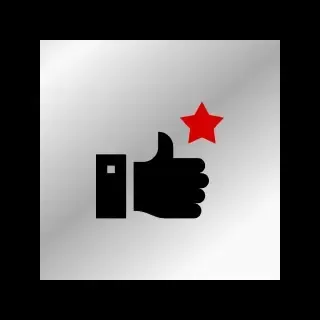 A thumbs up icon with a red star above it