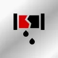 A red and black logo with two drops of water coming out of it.