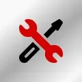 A red wrench and arrow icon on a gray background.