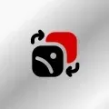 A black and red icon with a sad face and two arrows.