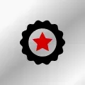 A red star in a black circle on a gray background.