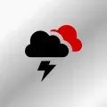 A black cloud with a red hat and a lightning bolt.