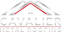 The logo for cavalier metal roofing shows a house with a red roof.