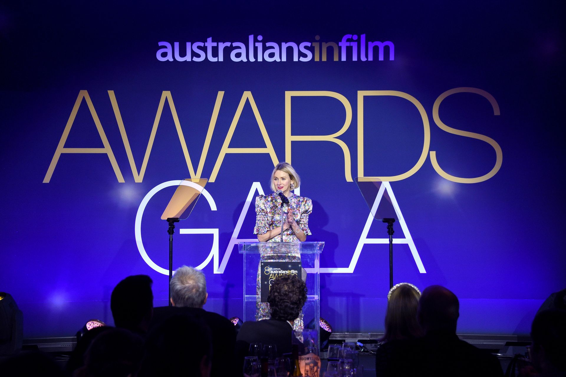 LOS ANGELES, CALIFORNIA - OCTOBER 23: (L-R) Naomi Watts accepts an award onstage during the 8th Annual Australians In Film Awards Gala & Benefit Dinner at InterContinental Los Angeles Century City on October 23, 2019 in Los Angeles, California. (Photo by Gregg DeGuire/Getty Images for Australians In Film)