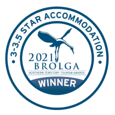A blue and white logo that says 3.5 star accommodation