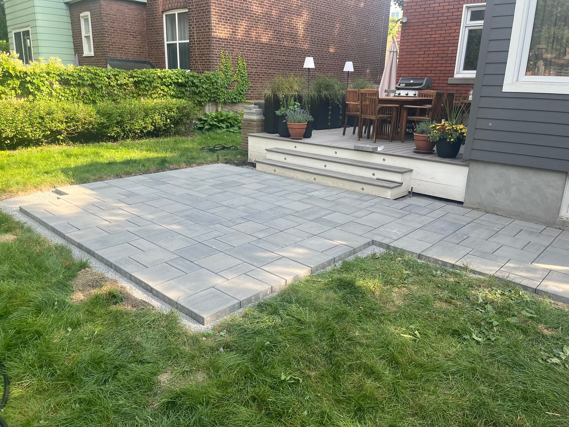 Patio Walkway installation Planting Cedars for Privacy 