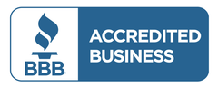 A blue button that says accredited business on it