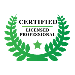 A certified licensed professional logo with a laurel wreath and a star.