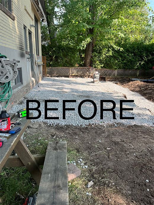 A before picture of a patio being built in front of a house.