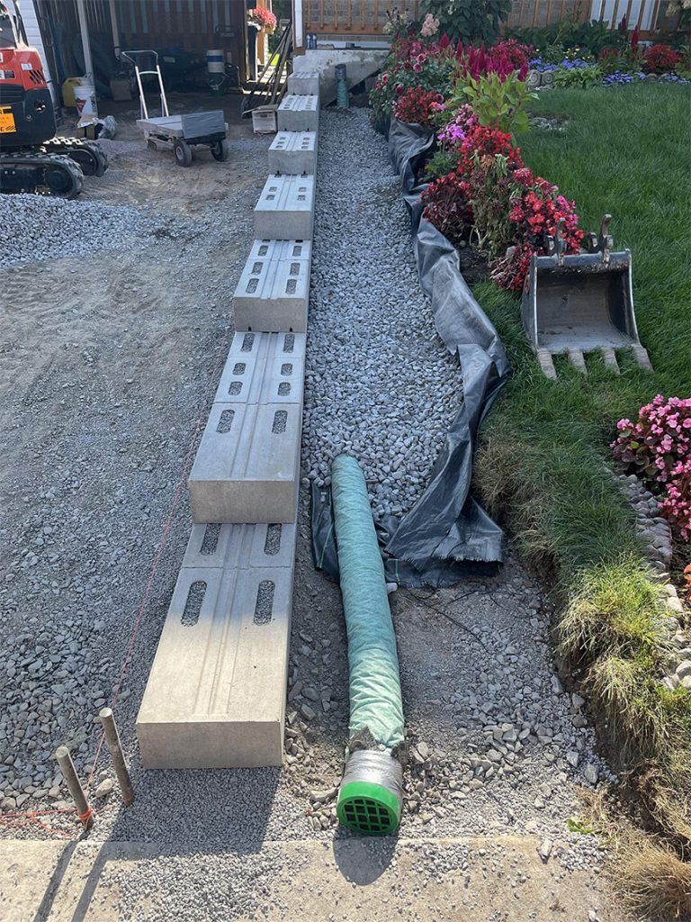 A hose is being used to pump water into a garden.