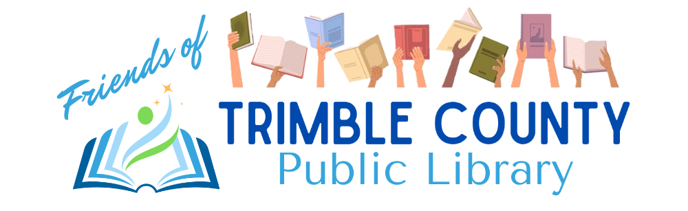 A logo for friends of trimble county public library with several hands holding books