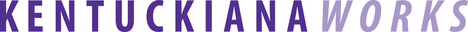 A purple and white striped logo for KentuckianaWorks