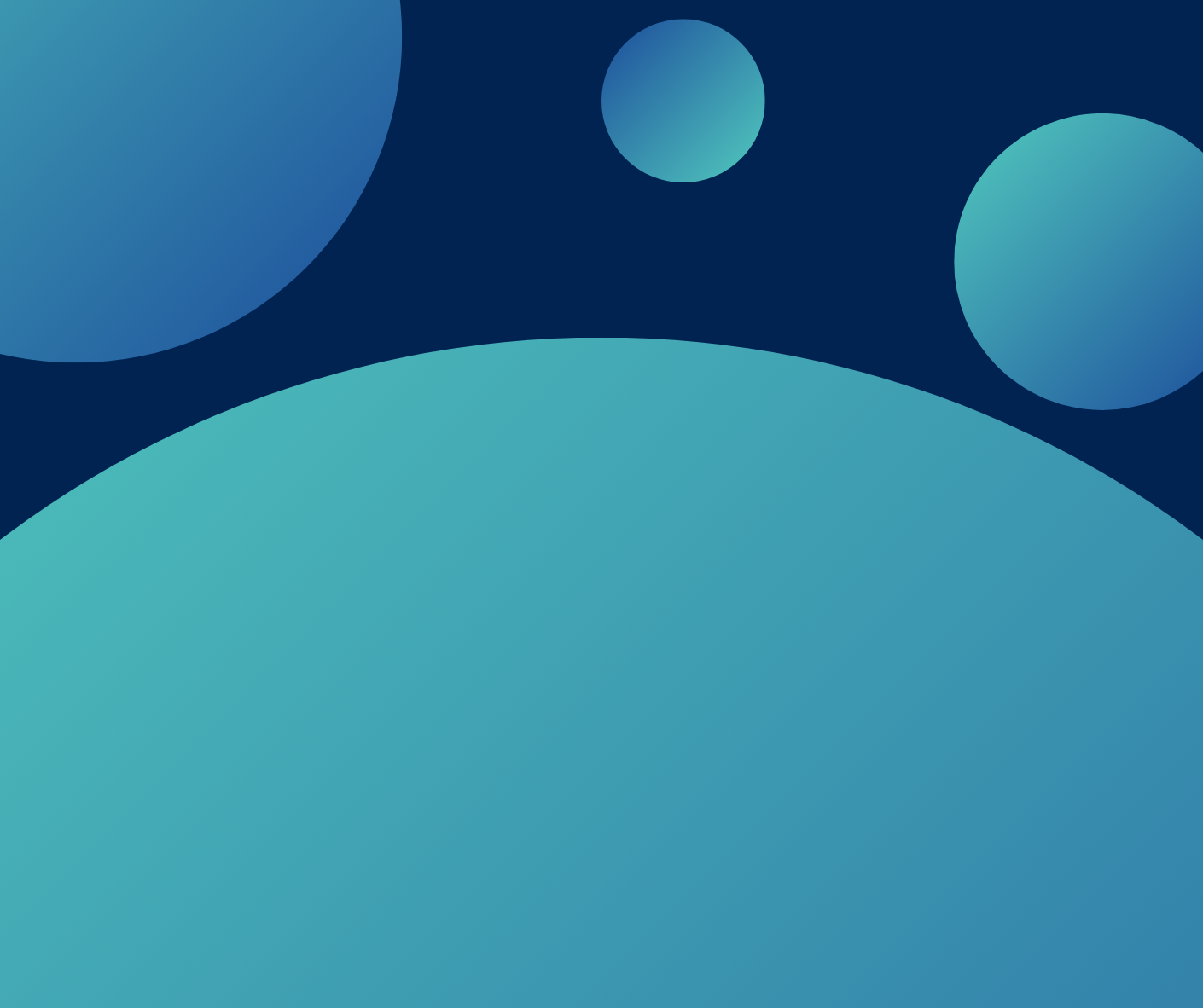 Abstract blue background with a large curved shape at the bottom and three varying circles floating above.