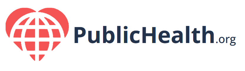 A logo for public health with a heart and globe