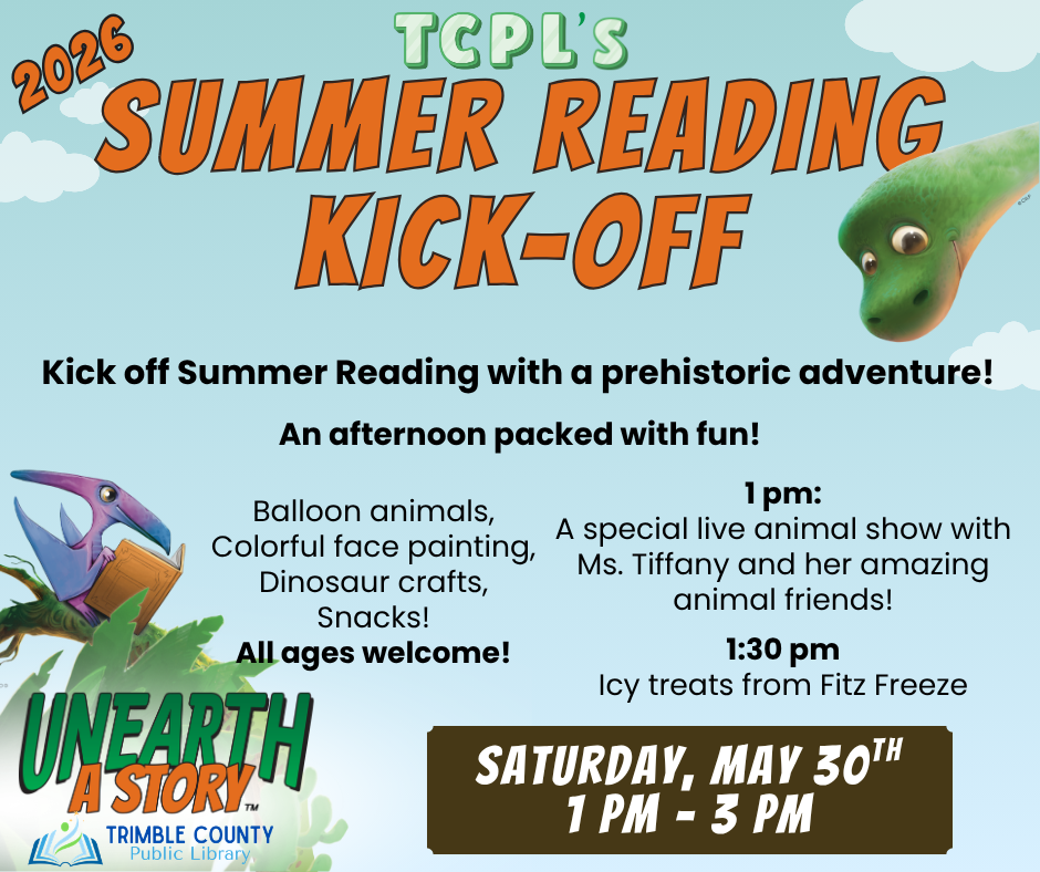 TCPL 2026 Summer Reading Kick-Off flyer: Saturday, May 30th from 1PM to 3PM.