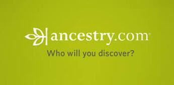 The logo for ancestry.com is on a green background.