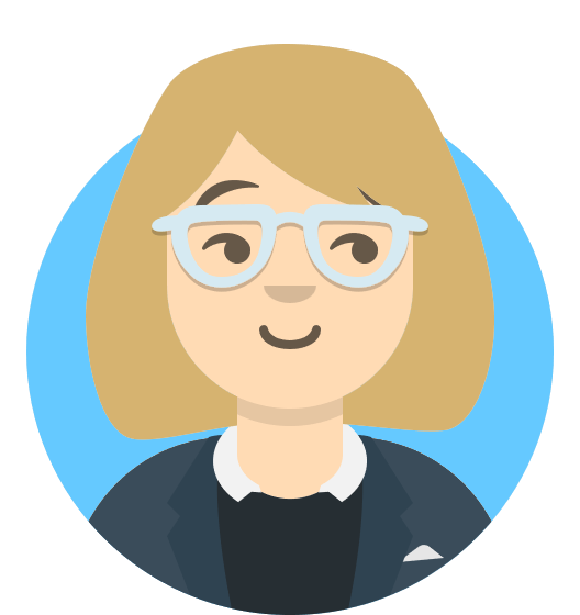 A cartoon illustration of a woman wearing glasses and a suit