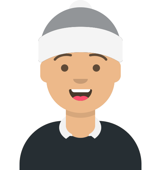 A man wearing a gray hat and a dark shirt is smiling.