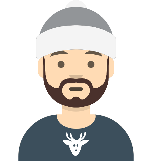 A man with a beard wearing a hat and a t-shirt with a deer on it.