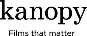 A black and white logo for kanopy with the tagline 'films that matter.'