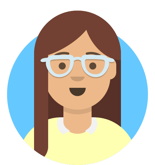 An icon of a woman wearing glasses and a yellow shirt