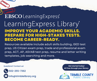 An advertisement for the EBSCO learning express library, an online test prep and career readiness resource