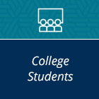 A blue sign that says college students on it