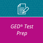 A purple and blue sign that says ged test prep
