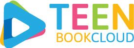 A colorful logo for teen bookcloud looks like a play button.