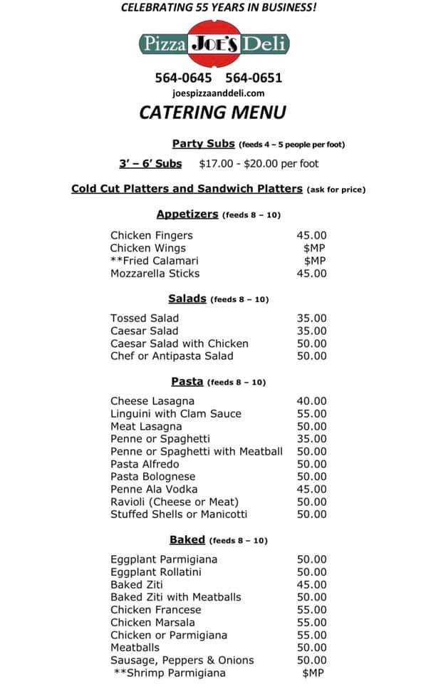 Menu Joe's pizza deli newburgh ny