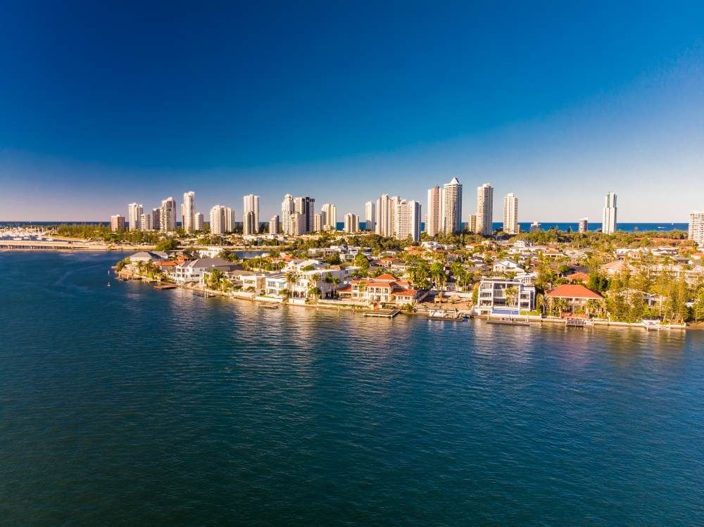 An Aerial View of a City Skyline Over a Body of Water — All Tree and Stump Works in Southport, QLD