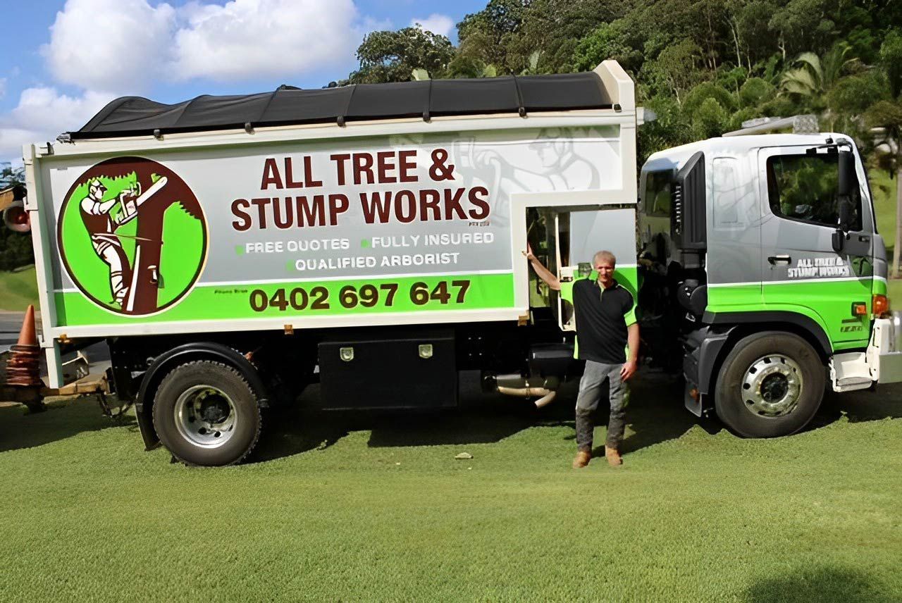 Worker Standing Beside an All Tree & Stump Works Truck — All Tree and Stump Works in Cobaki, NSW