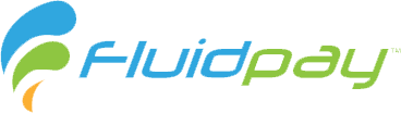 The Fluidpay logo features a stylized icon of three colorful curved shapes next to the company name in blue and green text.
