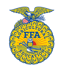 FFA emblem with eagle, owl, plow, and rising sun, representing agricultural education.