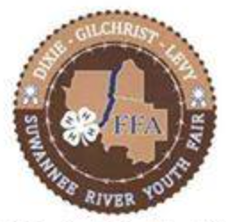 Suwannee River Youth Fair logo: brown seal with map outline and 