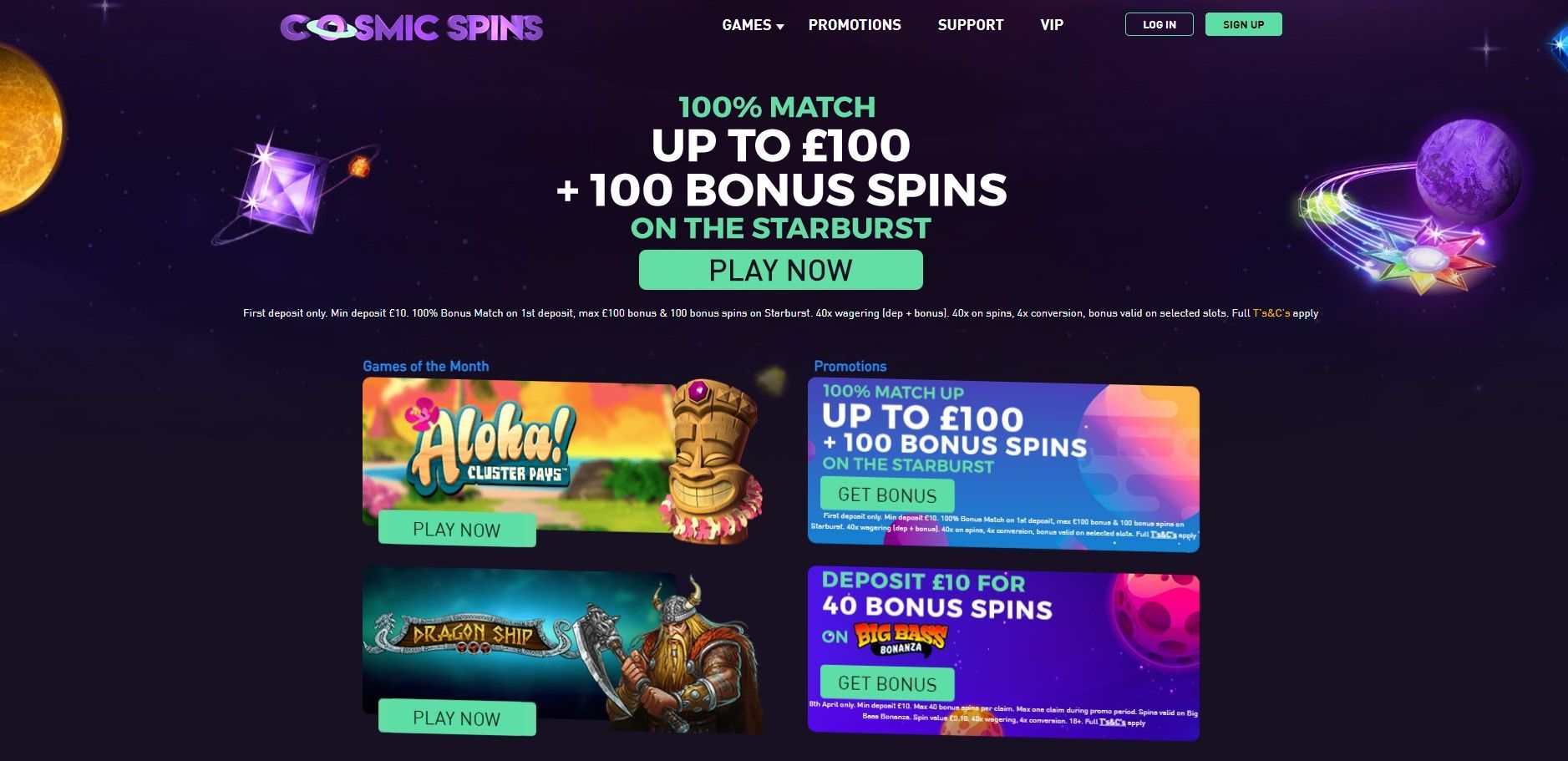 cosmic spins online casino Offer from Go Gambling