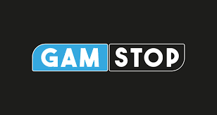 GameStop logo in blue and white on a black background