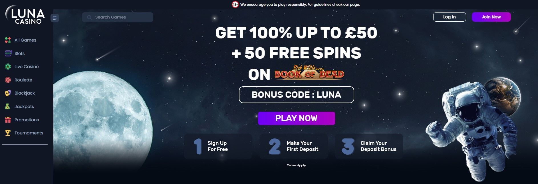 luna casinos online offer by go gambling