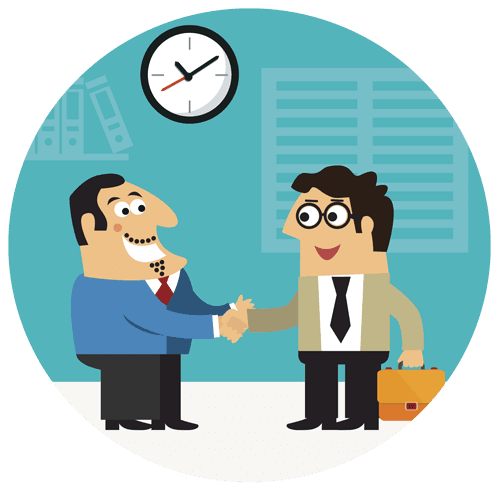 cartoon of employer and employee shaking hands