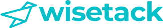 The logo for wise tack is blue and has a star on it.