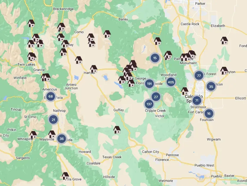 A map of a city with a lot of houses on it.
