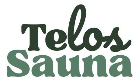 Telos Sauna logo in green text.