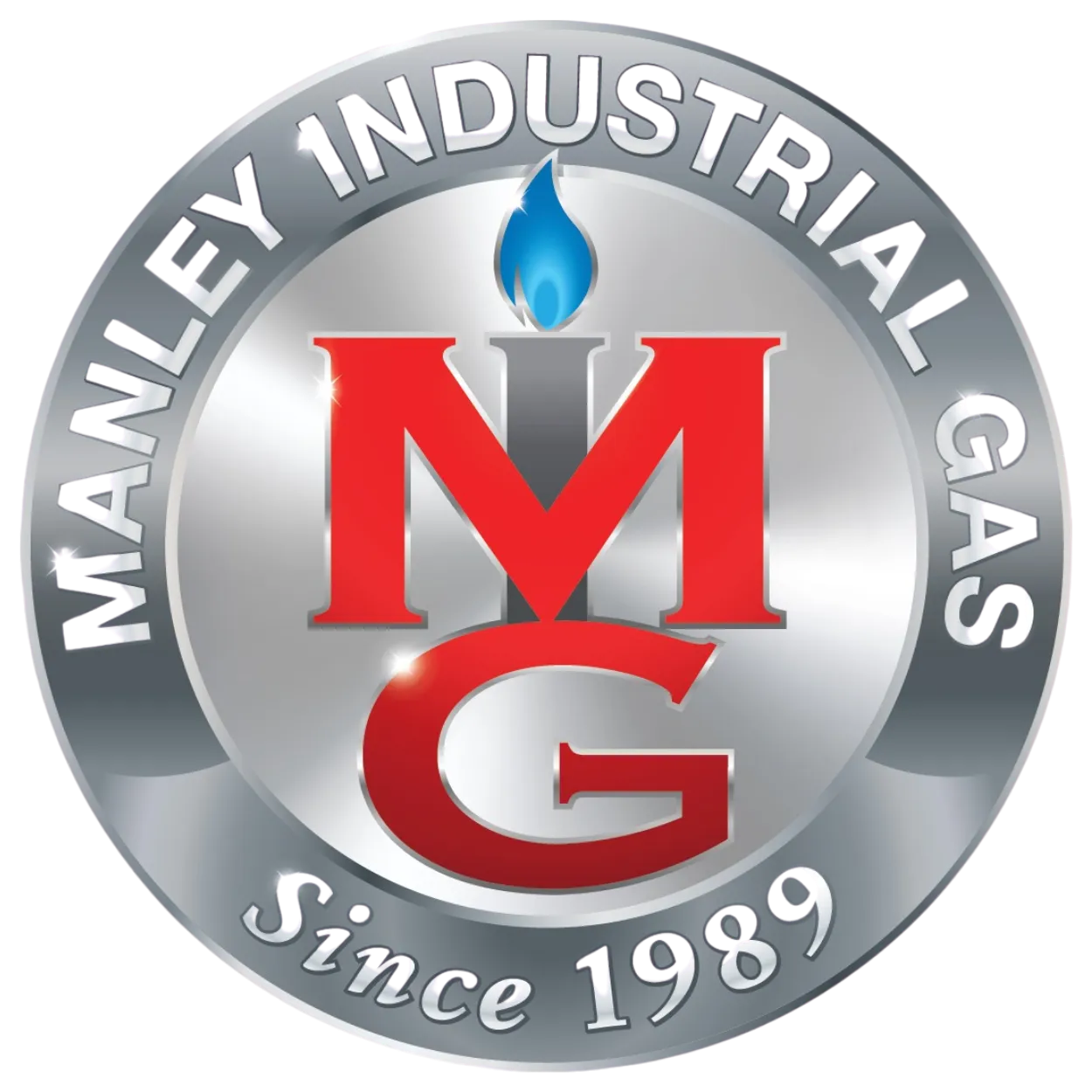 A manley industrial gas logo with a candle in the middle.